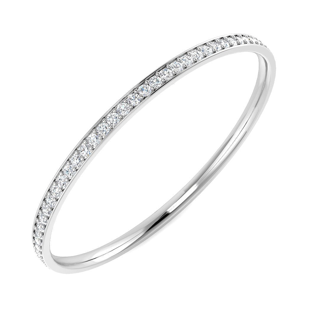 Premium Platinum Natural Round Cut Prong Set Diamond Eternity Bangle with Hinged Box Lock in 10K/14K gold and platinum with certified lab-grown or natural diamonds