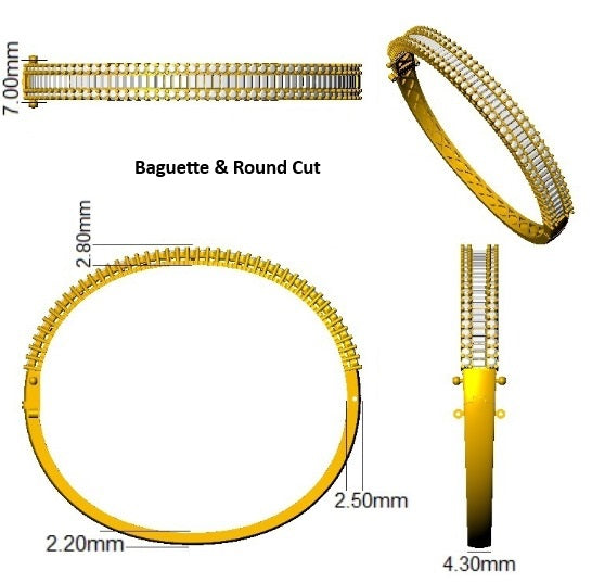 Channel Set Natural Diamond Bangle with Baguette and Round Cut Diamonds in 10K/14K gold and platinum with certified lab-grown or natural diamonds