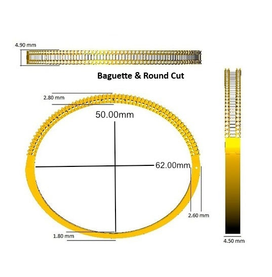 Platinum Lab Grown Diamond Bangle with Baguette and Round Cut Channel Pave Setting in 10K/14K gold and platinum with certified lab-grown or natural diamonds