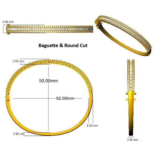 Channel Set Natural Diamond Bangle with Baguette and Round Cut Diamonds in 10K/14K gold and platinum with certified lab-grown or natural diamonds