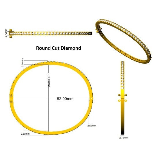 and Platinum Natural Round Cut Diamond Half Eternity Bangle with Hinged Lock in 10K/14K gold and platinum with certified lab-grown or natural diamonds