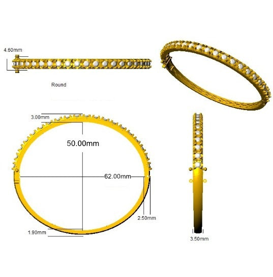 Round Natural Diamond Prong Set Eternity Bangle with Hinged Box Clasp in 10K/14K gold and platinum with certified lab-grown or natural diamonds