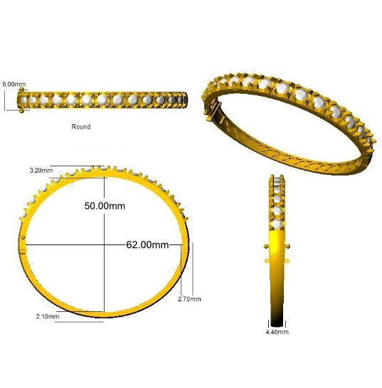 Round Natural Diamond Prong Set Eternity Bangle with Hinged Box Clasp in 10K/14K gold and platinum with certified lab-grown or natural diamonds