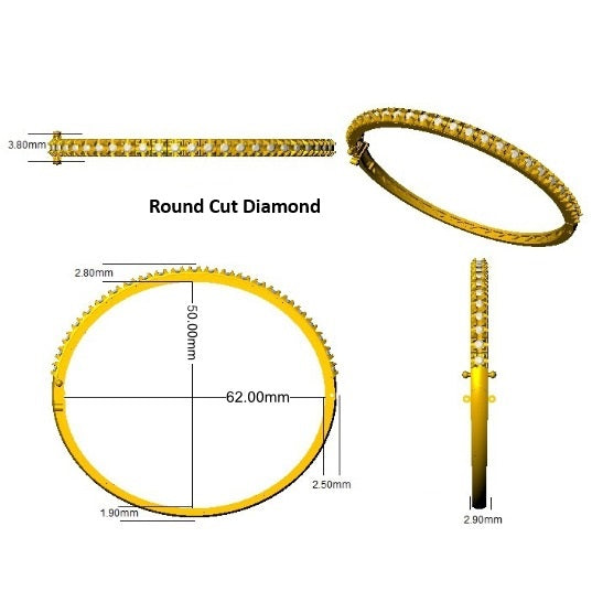 Lab Grown Diamond Prong Set Half Eternity Bangle for Women with Hinged Lock in 10K/14K gold and platinum with certified lab-grown or natural diamonds