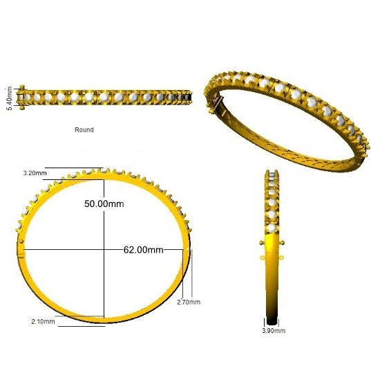 Round Natural Diamond Prong Set Eternity Bangle with Hinged Box Clasp in 10K/14K gold and platinum with certified lab-grown or natural diamonds