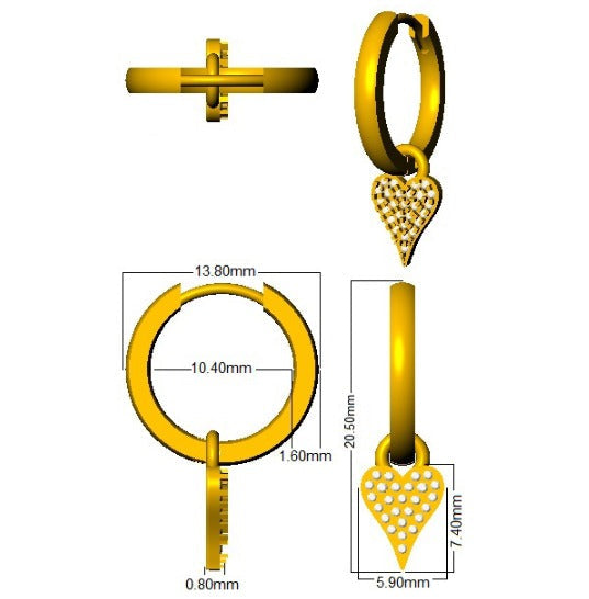 Luysy Heart Gold Diamond Earrings - 0.15ct Luxury Jewelry in 10K/14K gold and platinum with certified lab-grown or natural diamonds