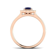 Vintage Oval Blue Sapphire Scalloped Halo Diamond Engagement Ring in 10K/14K gold and platinum with certified lab-grown or natural diamonds