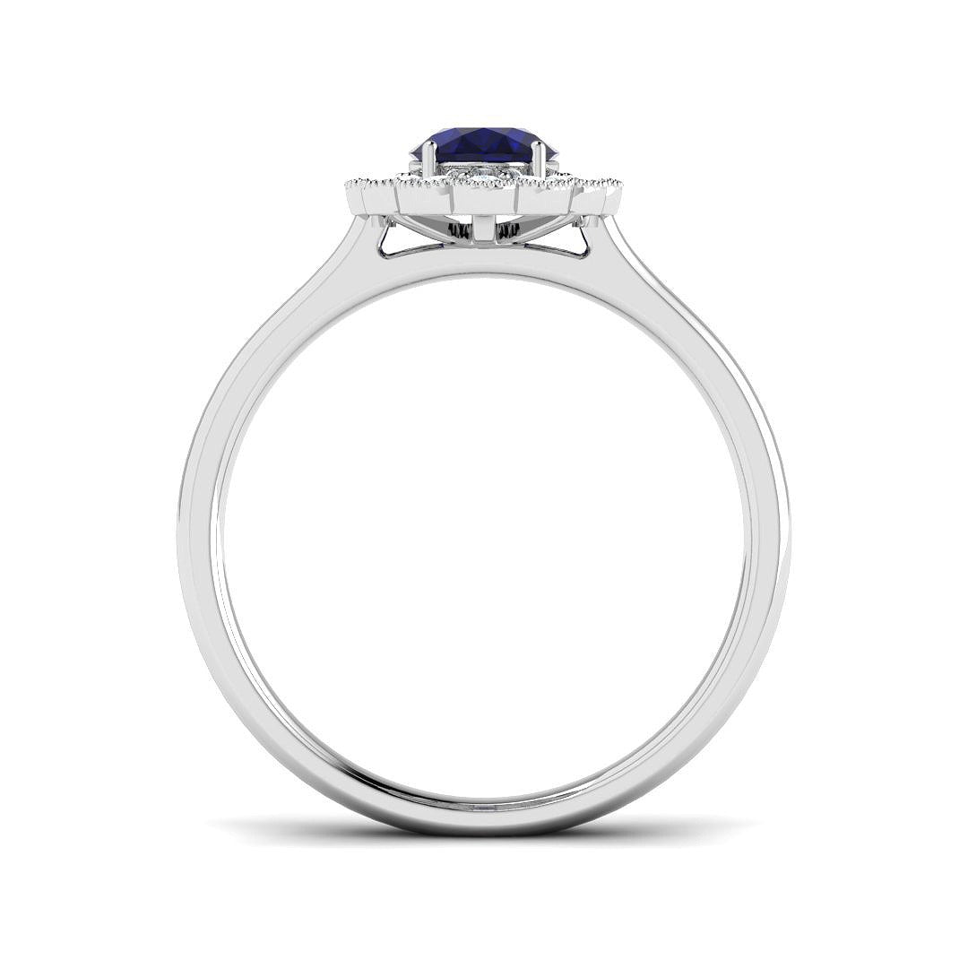 Vintage Oval Blue Sapphire Scalloped Halo Diamond Engagement Ring in 10K/14K gold and platinum with certified lab-grown or natural diamonds
