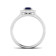 Vintage Oval Blue Sapphire Scalloped Halo Diamond Engagement Ring in 10K/14K gold and platinum with certified lab-grown or natural diamonds