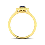 Vintage Oval Blue Sapphire Scalloped Halo Diamond Engagement Ring in 10K/14K gold and platinum with certified lab-grown or natural diamonds