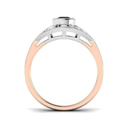 Vintage Blue Sapphire Halo Ring in Milgrain Round Pave Set in 10K/14K gold and platinum with certified lab-grown or natural diamonds