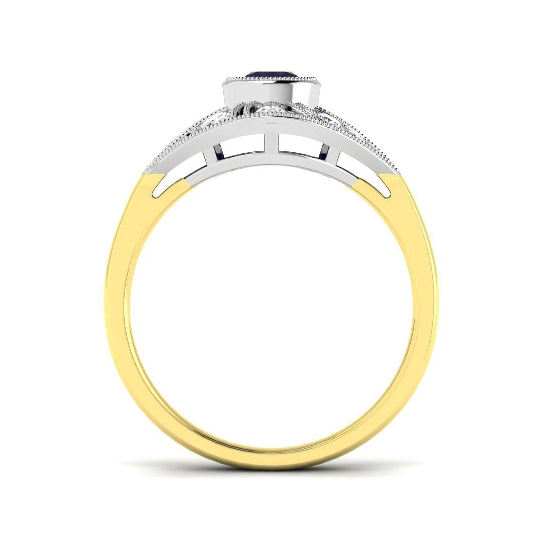 Vintage Blue Sapphire Halo Ring in Milgrain Round Pave Set in 10K/14K gold and platinum with certified lab-grown or natural diamonds