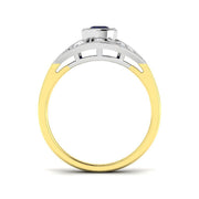 Vintage Blue Sapphire Halo Ring in Milgrain Round Pave Set in 10K/14K gold and platinum with certified lab-grown or natural diamonds