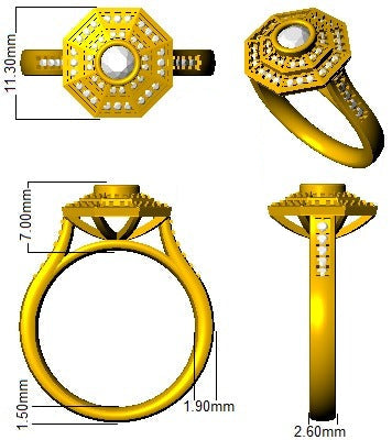 Art Deco Hexagon Multi Halo Diamond Ring 0.50ct in 10K/14K gold and platinum with certified lab-grown or natural diamonds