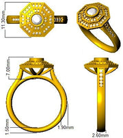 Art Deco Hexagon Multi Halo Diamond Ring 0.50ct in 10K/14K gold and platinum with certified lab-grown or natural diamonds
