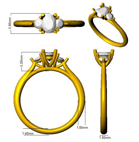 Oval Cut Natural Yellow Diamond Three Stone Engagement Ring with Side Diamonds in 10K/14K gold and platinum with certified lab-grown or natural diamonds