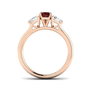 Ruby Trilogy Ring with Pear Cut Ruby & Trillion Diamond Side Stones in 10K/14K gold and platinum with certified lab-grown or natural diamonds