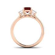 Ruby Three Stone Ring with Emerald Cut Diamond Side Stones in 10K/14K gold and platinum with certified lab-grown or natural diamonds