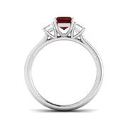 Ruby Three Stone Ring with Emerald Cut Diamond Side Stones in 10K/14K gold and platinum with certified lab-grown or natural diamonds