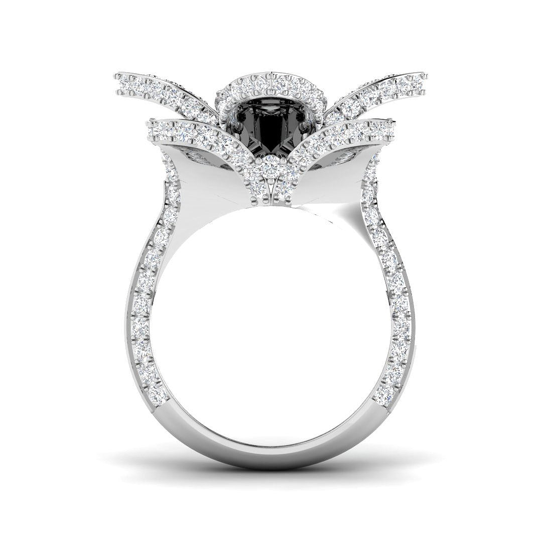 Floral Diamond Statement Ring 4ct Designer Petal UK Hallmarked in 10K/14K gold and platinum with certified lab-grown or natural diamonds