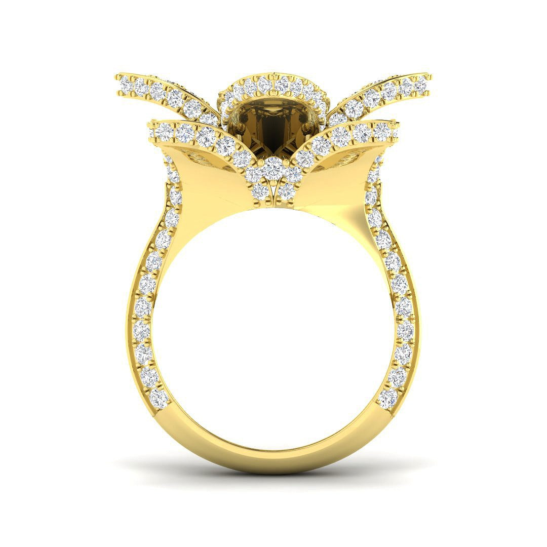 Floral Diamond Statement Ring 4ct Designer Petal UK Hallmarked in 10K/14K gold and platinum with certified lab-grown or natural diamonds