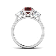 Ruby Three Stone Ring with Oval Cut & Diamond Side Stones in 10K/14K gold and platinum with certified lab-grown or natural diamonds