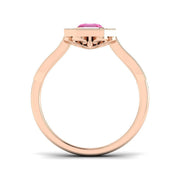 Pink Sapphire Halo Ring with Pave Diamonds Vintage Milgrain in 10K/14K gold and platinum with certified lab-grown or natural diamonds