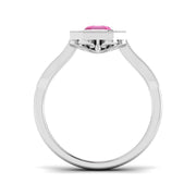 Pink Sapphire Halo Ring with Pave Diamonds Vintage Milgrain in 10K/14K gold and platinum with certified lab-grown or natural diamonds