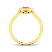 Pink Sapphire Halo Ring with Pave Diamonds Vintage Milgrain in 10K/14K gold and platinum with certified lab-grown or natural diamonds