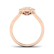 Emerald Cut Aquamarine Ring with Round Pave Diamonds Milgrain Vintage in 10K/14K gold and platinum with certified lab-grown or natural diamonds