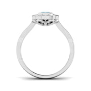 Emerald Cut Aquamarine Ring with Round Pave Diamonds Milgrain Vintage in 10K/14K gold and platinum with certified lab-grown or natural diamonds