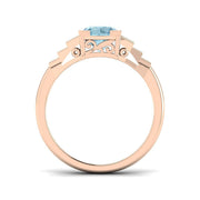Round Cut Aquamarine Ring with Pave Diamond Side Accents in 10K/14K gold and platinum with certified lab-grown or natural diamonds