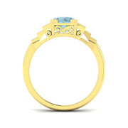 Round Cut Aquamarine Ring with Pave Diamond Side Accents in 10K/14K gold and platinum with certified lab-grown or natural diamonds