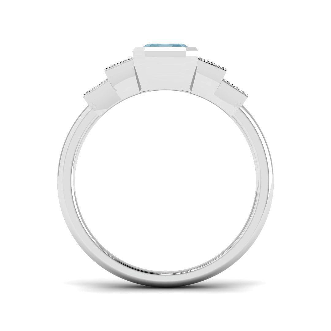 Emerald Cut Aquamarine Ring with Round Pave Diamonds in 10K/14K gold and platinum with certified lab-grown or natural diamonds