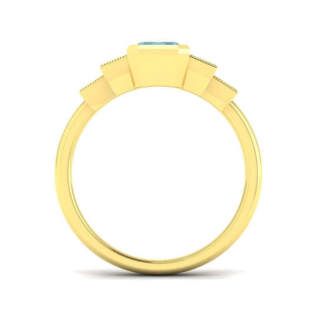 Emerald Cut Aquamarine Ring with Round Pave Diamonds in 10K/14K gold and platinum with certified lab-grown or natural diamonds