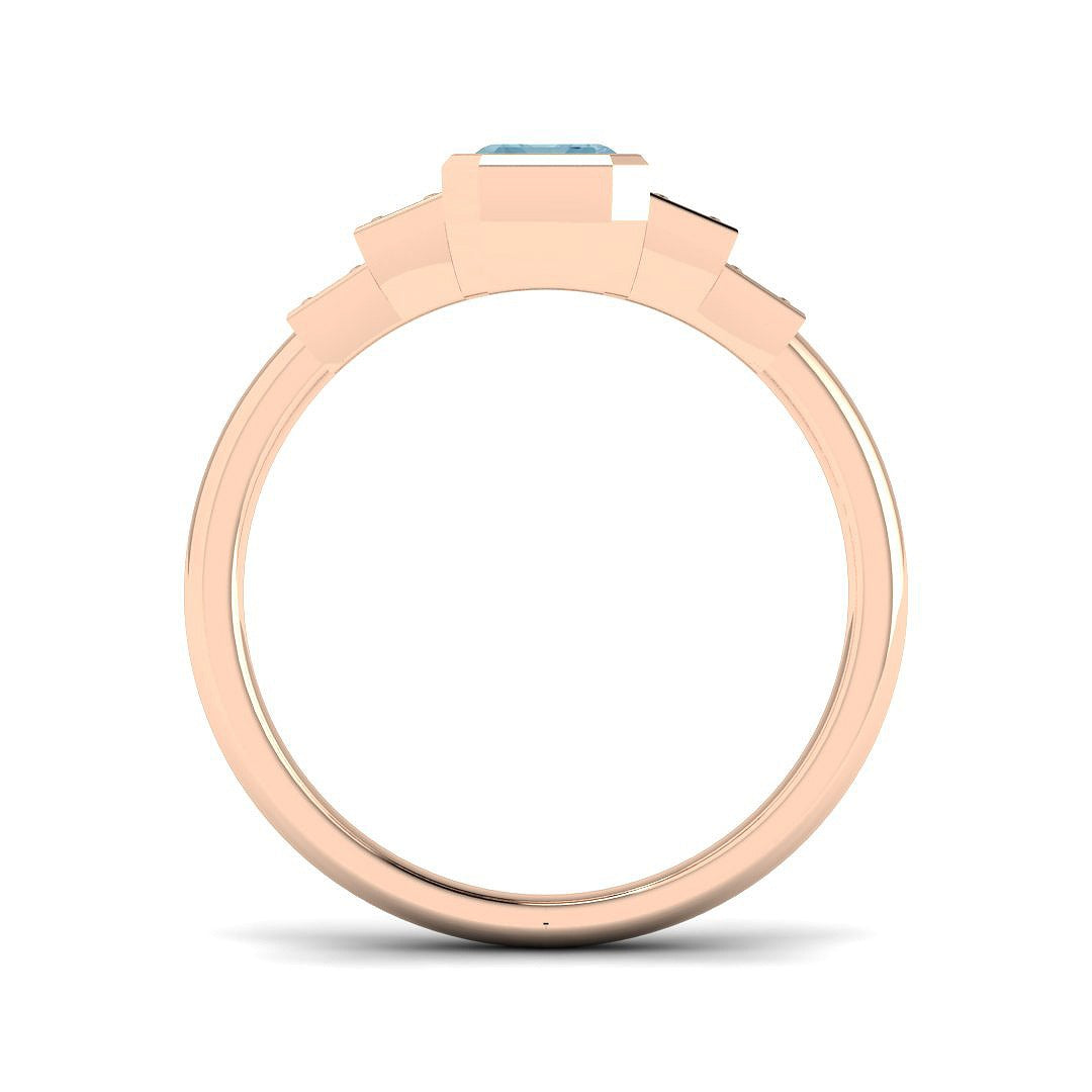 Emerald Cut Aquamarine Ring with Diamond Pave Side Accents in 10K/14K gold and platinum with certified lab-grown or natural diamonds