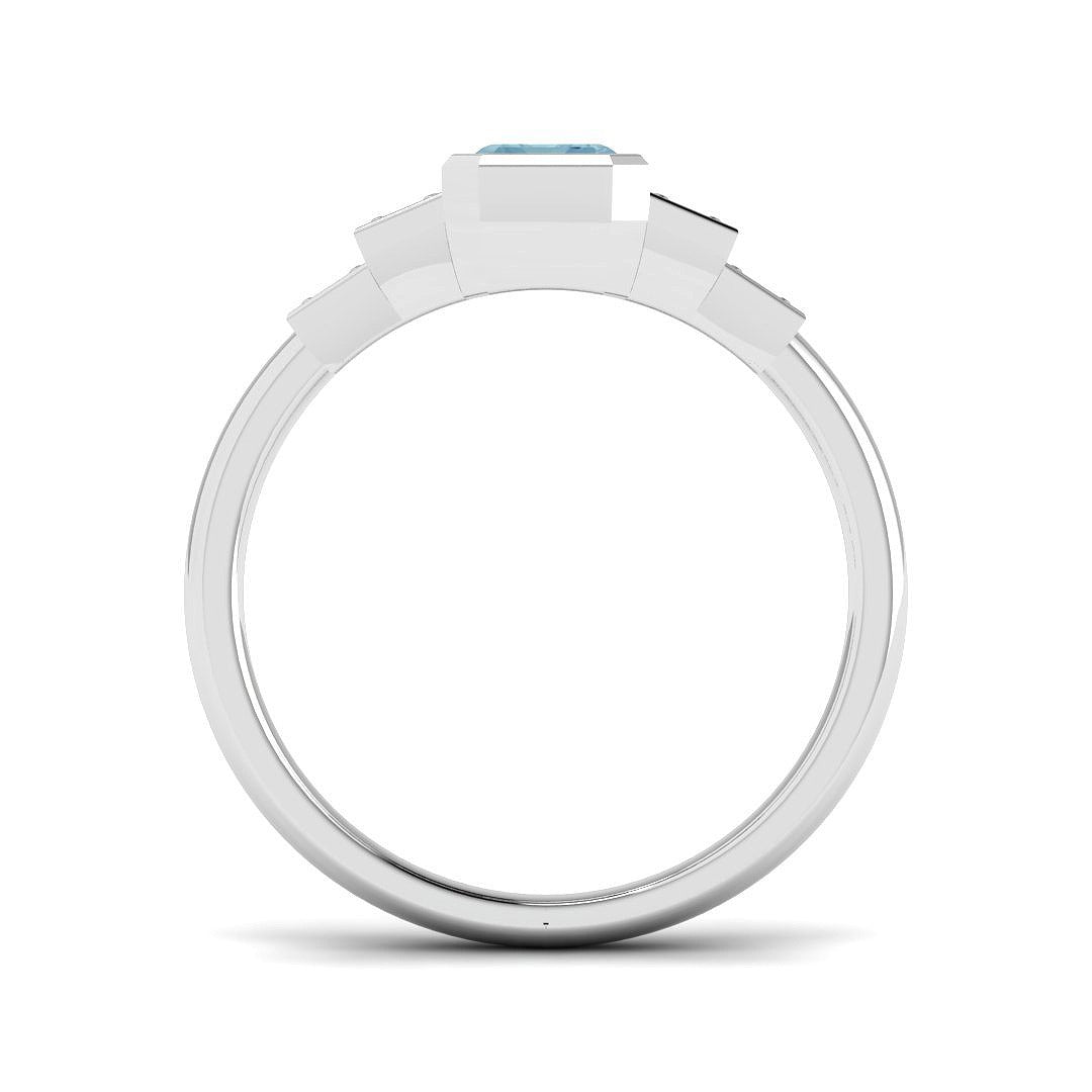 Emerald Cut Aquamarine Ring with Diamond Pave Side Accents in 10K/14K gold and platinum with certified lab-grown or natural diamonds