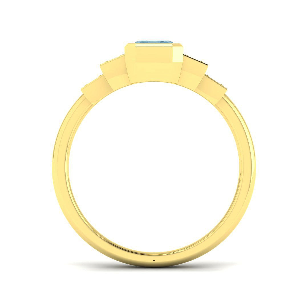 Emerald Cut Aquamarine Ring with Diamond Pave Side Accents in 10K/14K gold and platinum with certified lab-grown or natural diamonds