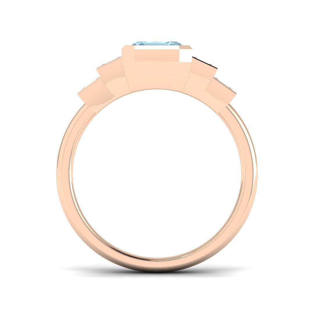 Emerald Cut Aquamarine Ring with Round Pave Diamonds in 10K/14K gold and platinum with certified lab-grown or natural diamonds