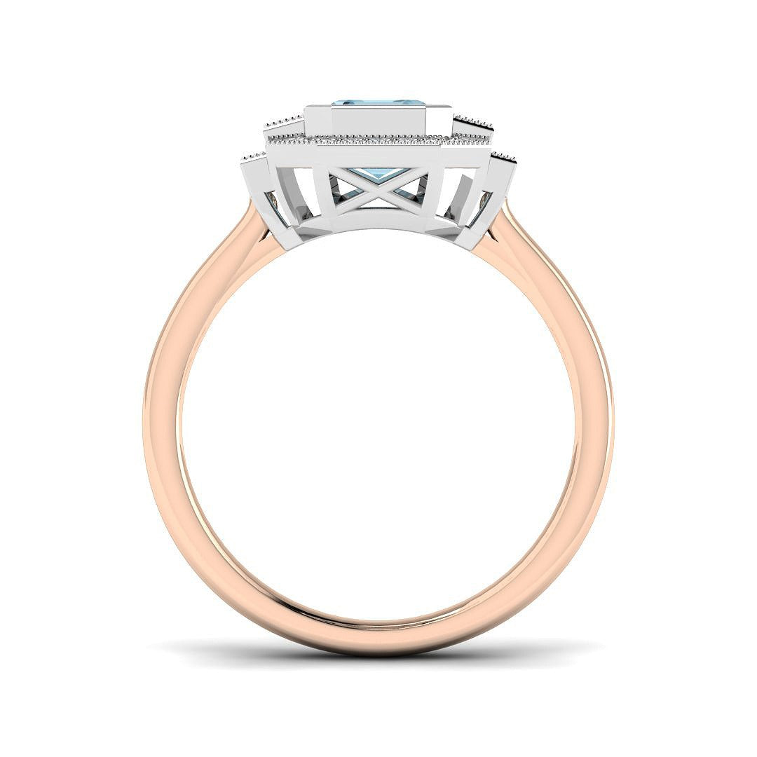 Emerald Cut Aquamarine Ring with Natural Diamonds in 10K/14K gold and platinum with certified lab-grown or natural diamonds
