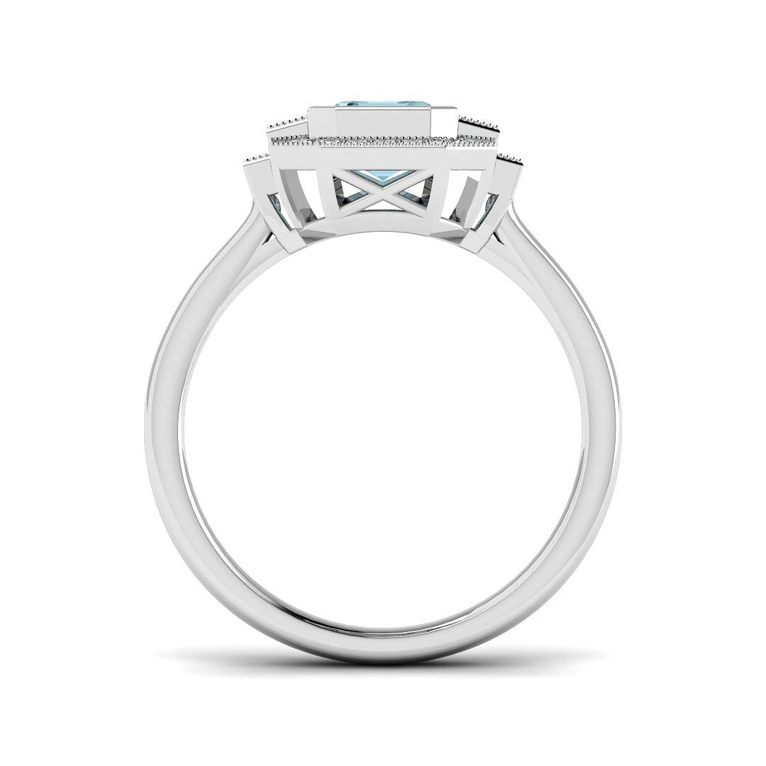 Emerald Cut Aquamarine Ring with Natural Diamonds in 10K/14K gold and platinum with certified lab-grown or natural diamonds