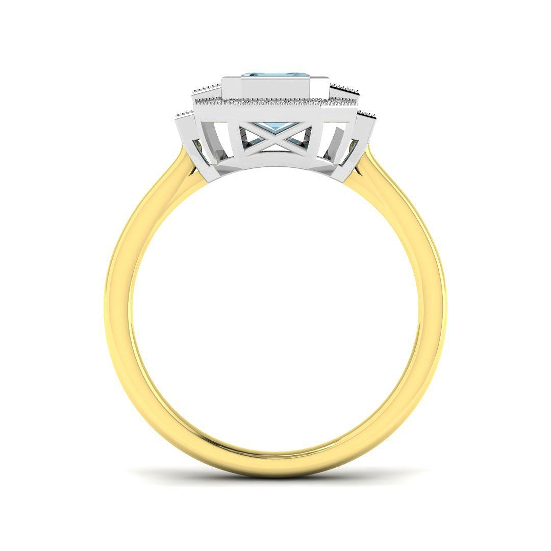 Emerald Cut Aquamarine Ring with Natural Diamonds in 10K/14K gold and platinum with certified lab-grown or natural diamonds