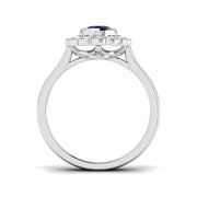 Vintage Oval Blue Sapphire Milgrain Halo Diamond Engagement Ring in 10K/14K gold and platinum with certified lab-grown or natural diamonds