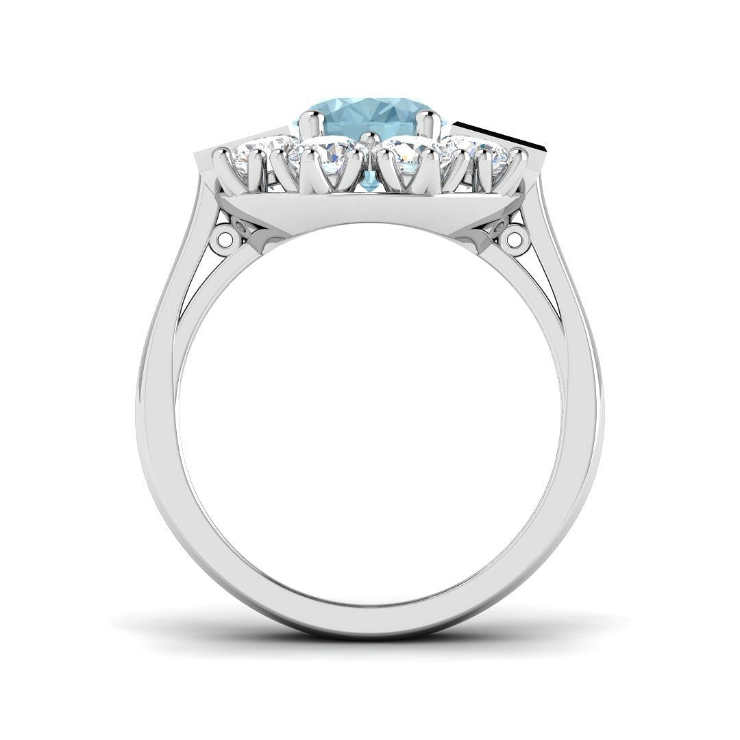 Oval Cut Aquamarine Ring with Diamond Side Accents in 10K/14K gold and platinum with certified lab-grown or natural diamonds