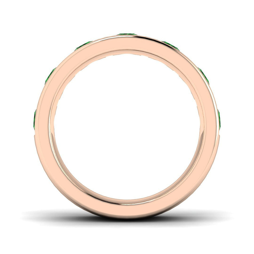Round Cut Emerald Half Eternity Ring with Baguette Diamond Band in 10K/14K gold and platinum with certified lab-grown or natural diamonds