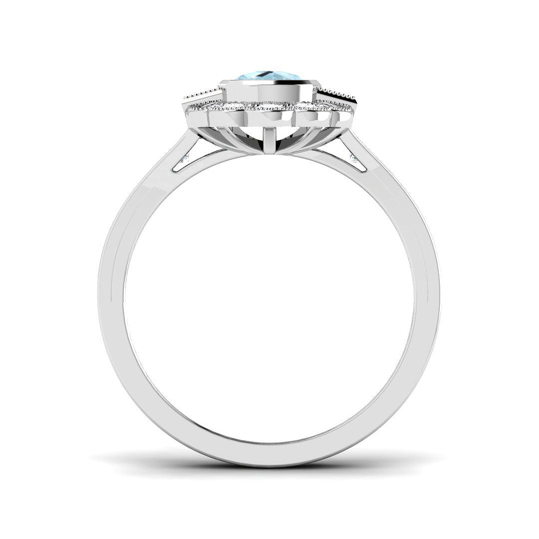 Cushion Cut Aquamarine Ring with Natural Diamonds - Vintage Ring in 10K/14K gold and platinum with certified lab-grown or natural diamonds