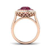 Pink Tourmaline Halo Ring Pear Cut with Diamond Pave in 10K/14K gold and platinum with certified lab-grown or natural diamonds