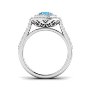 Blue Topaz Double Halo Ring with Round Pave Diamonds - UK Hallmarked in 10K/14K gold and platinum with certified lab-grown or natural diamonds