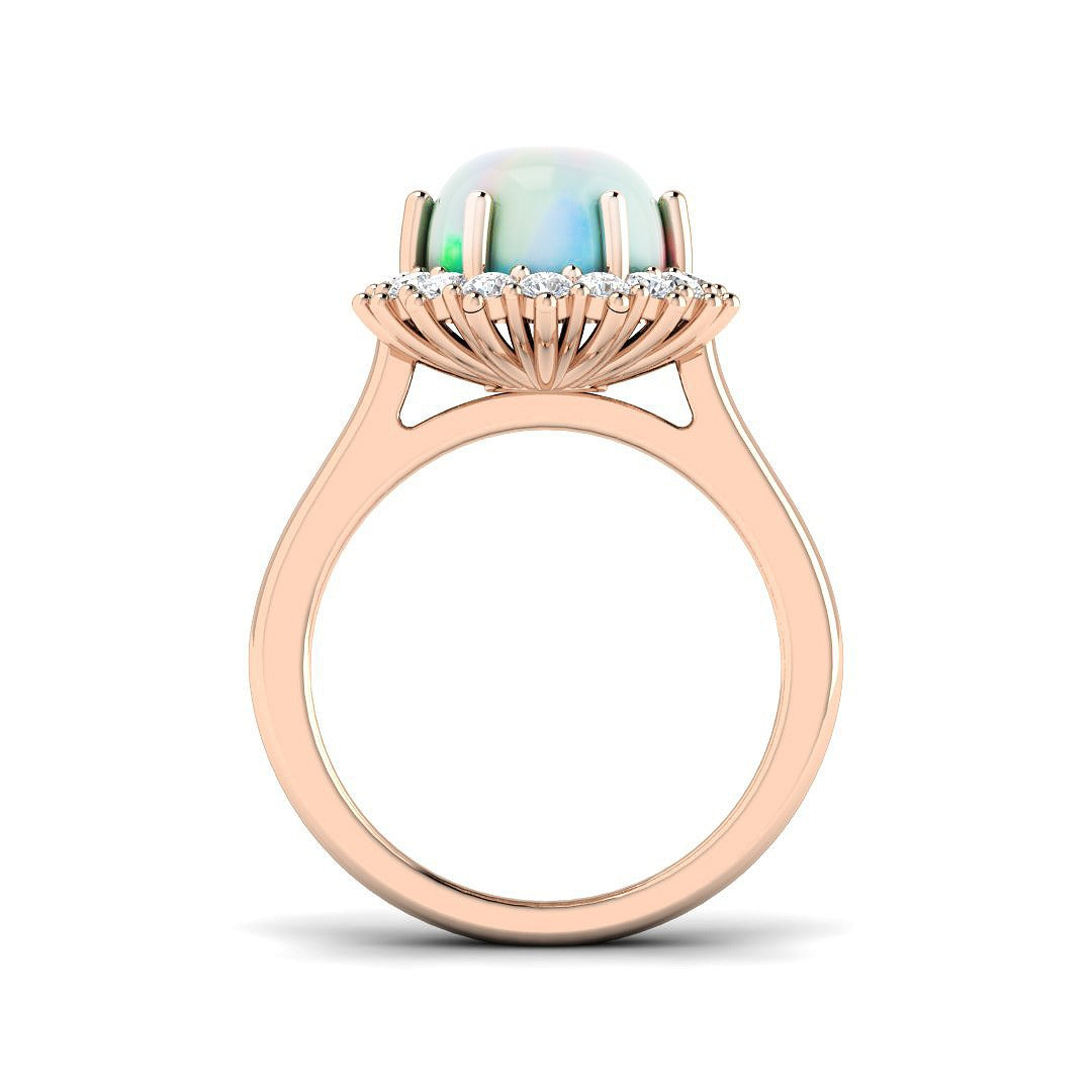 Diamond Ekher Opal Ring in 10K/14K gold and platinum with certified lab-grown or natural diamonds