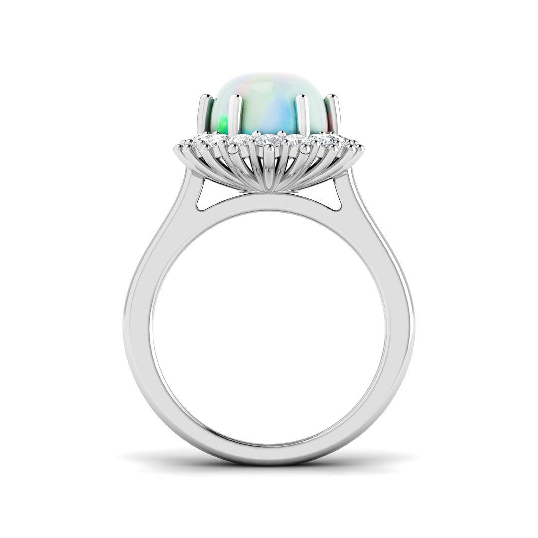 Diamond Ekher Opal Ring in 10K/14K gold and platinum with certified lab-grown or natural diamonds